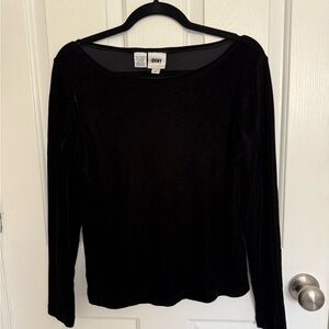 Vintage DKNY Women's Black Velvet Boatneck Long Sleeve Top